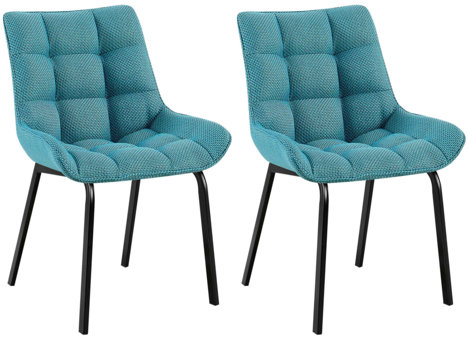 STUHL 2er Set Stoff Türkis - Türkis/Schwarz, Textil/Metall (58/84/57cm) - CLP