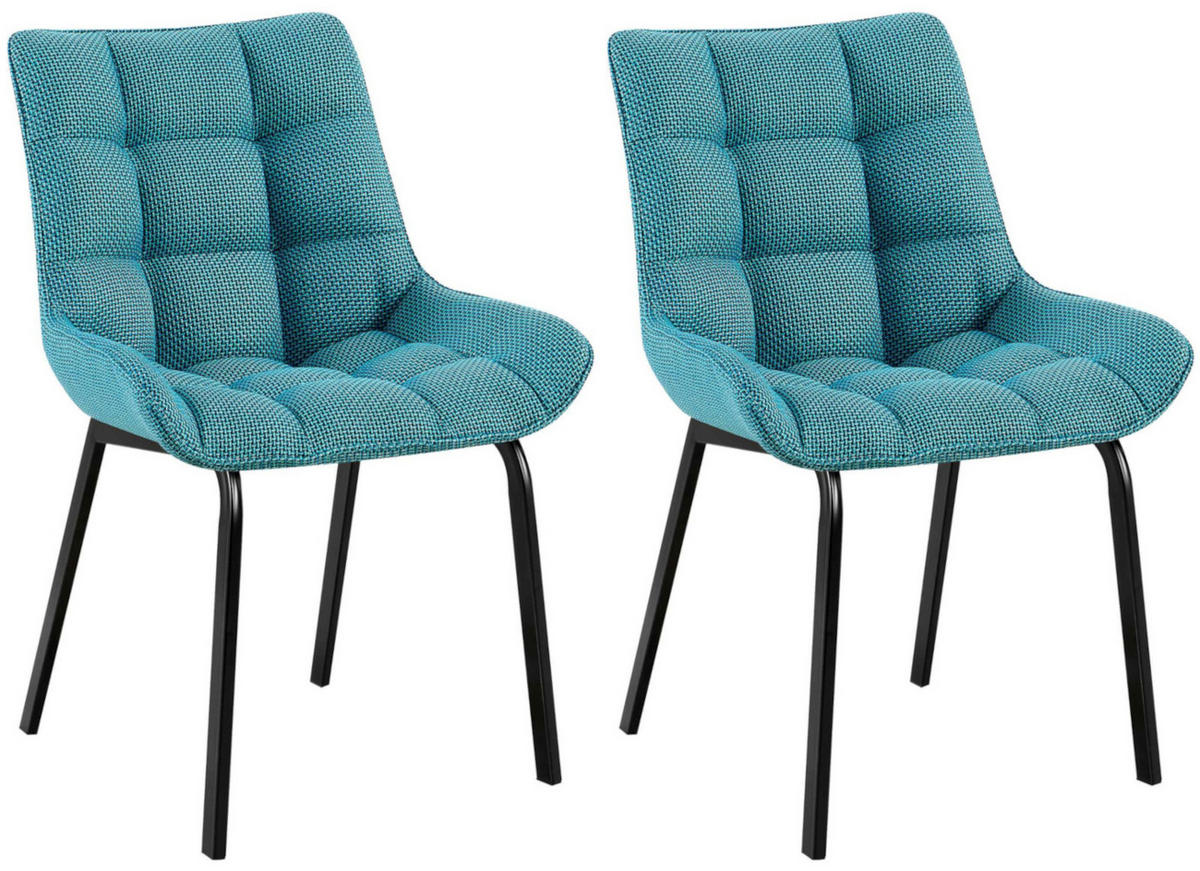 STUHL 2er Set Stoff Türkis - Türkis/Schwarz, Textil/Metall (58/84/57cm) - CLP