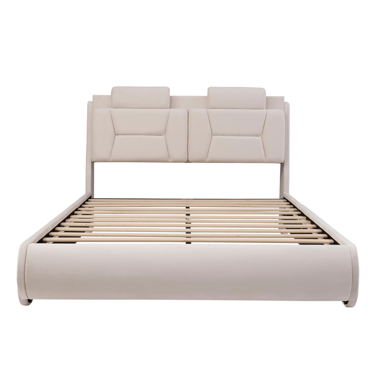 AUTOBETT 140/200 cm mit LED-Rädern, DE-41742, in Cremeweiß - Beige, Holz (140/200cm) - ComfortXL