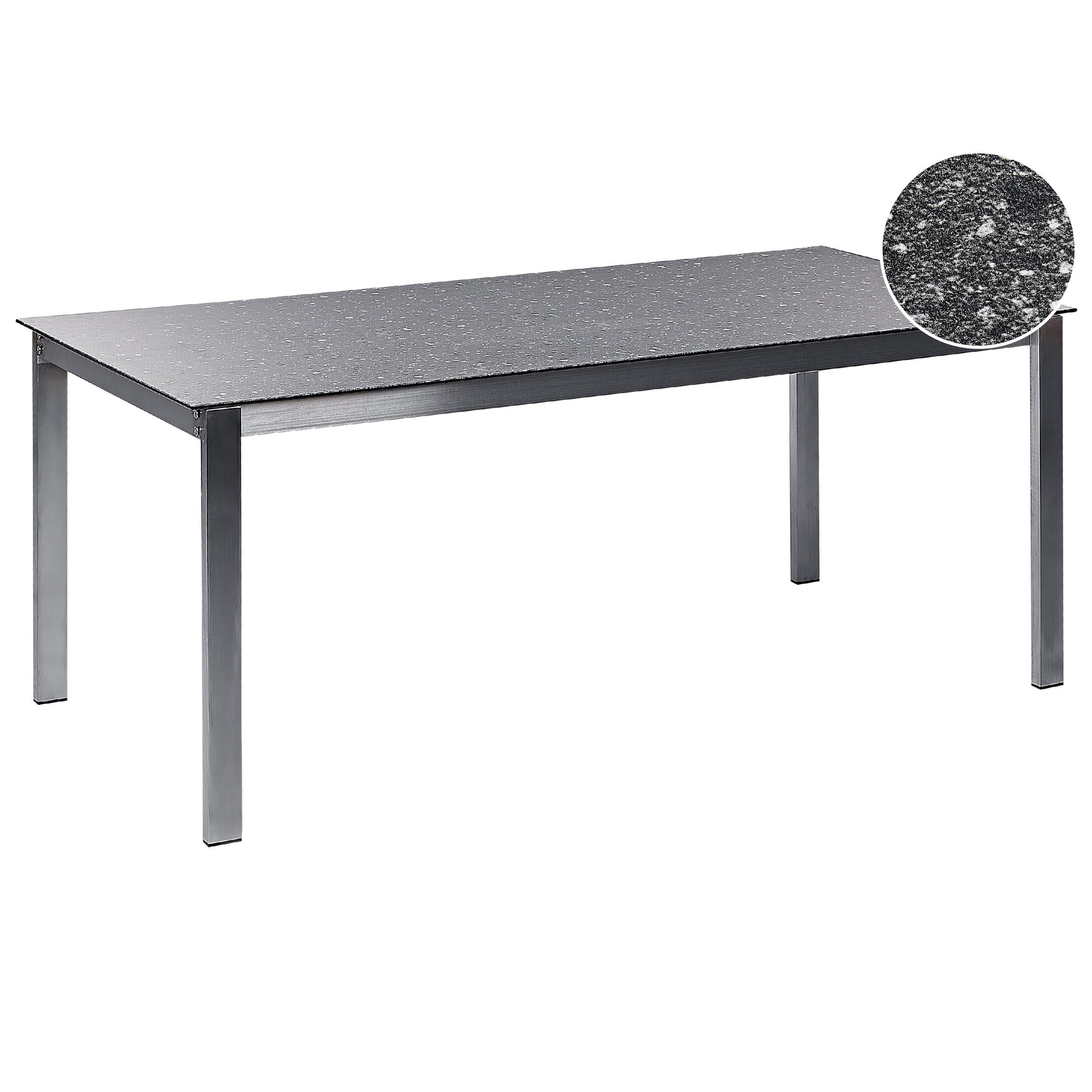 GARTENTISCH Keramik-Glas Granit Optik schwarz 180/90 cm Cosoleto - Silberfarben/Schwarz, Glas (180/90/75cm) - Beliani