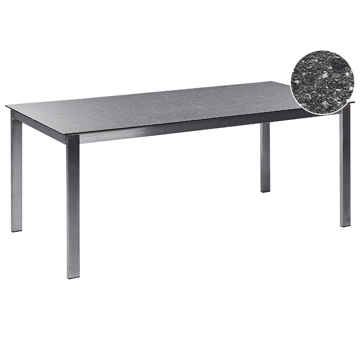 GARTENTISCH Keramik-Glas Granit Optik schwarz 180/90 cm Cosoleto - Silberfarben/Schwarz, Glas (180/90/75cm) - Beliani