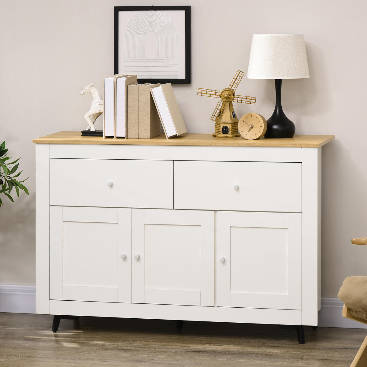 SIDEBOARD DE-11159 2 Schubladen & 3 Türen mit verstellbarem Boden Weiß - Weiß, Holzwerkstoff (117/80/35cm) - ComfortXL