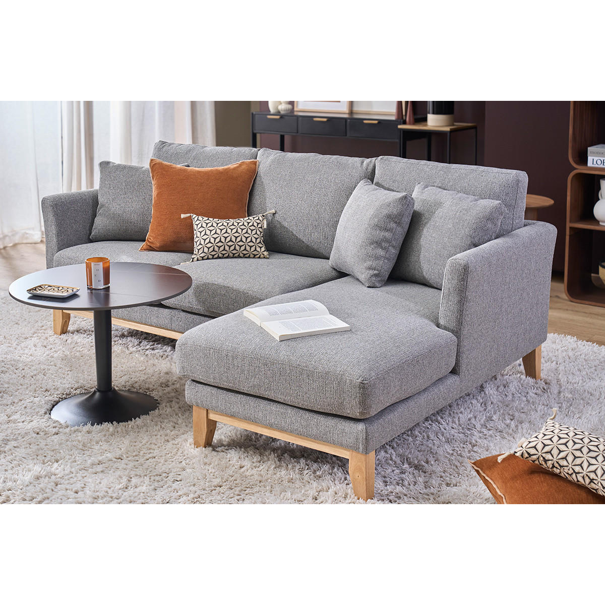 ECKSOFA Rechts Skandinavisch Hellgrau OSLO - Grau, Textil (130/192cm) - Miliboo