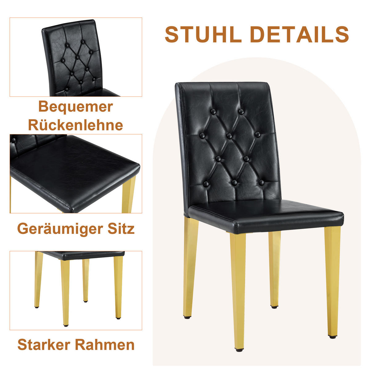 ESSGRUPPE aus Glastisch und 4 Stühlen 85 cm Schwarz/Gold - Multicolor, Metall (85/76/85cm) - Meubliv