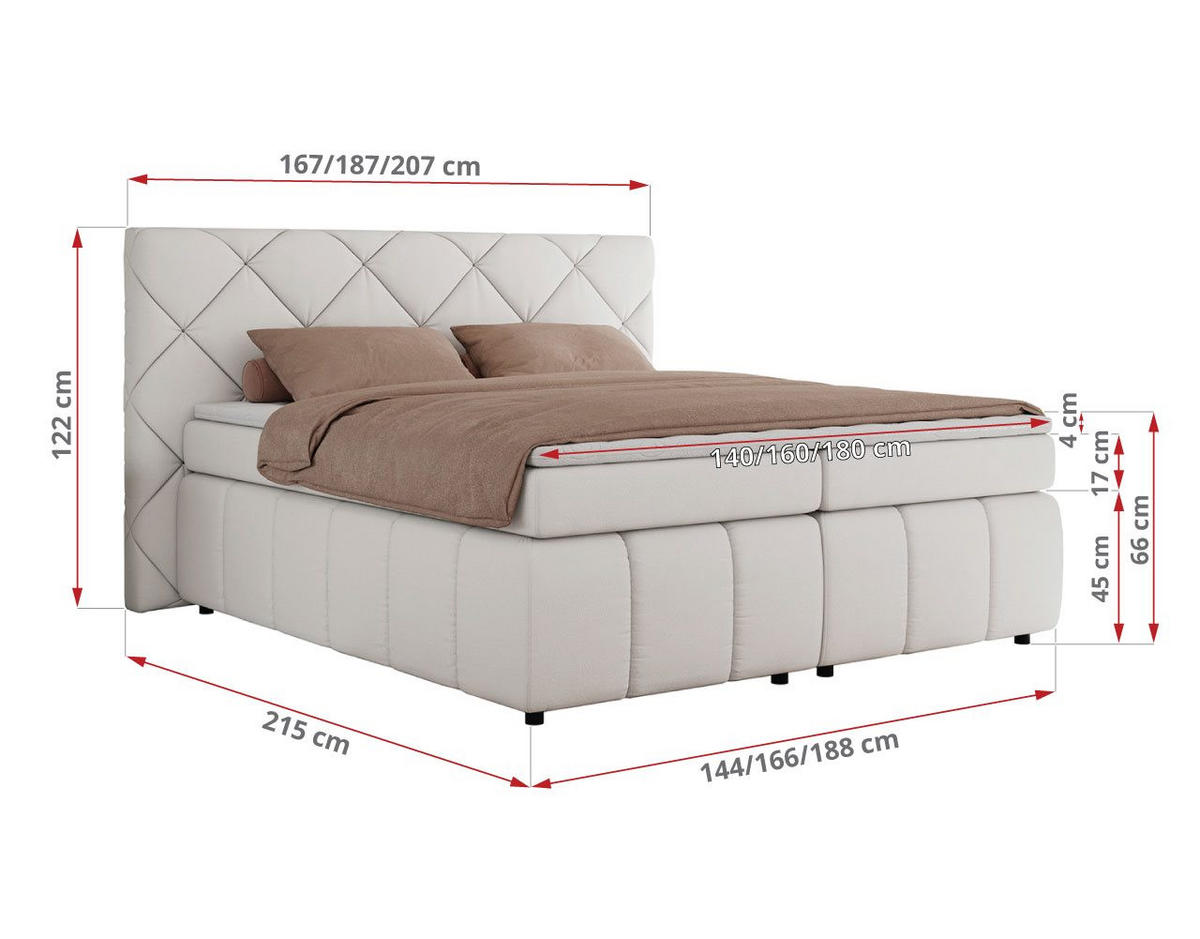BOXBETT RITA 160/200 - Weiß Kunstleder - H4 - Weiß, Holz/Textil (160/200cm)