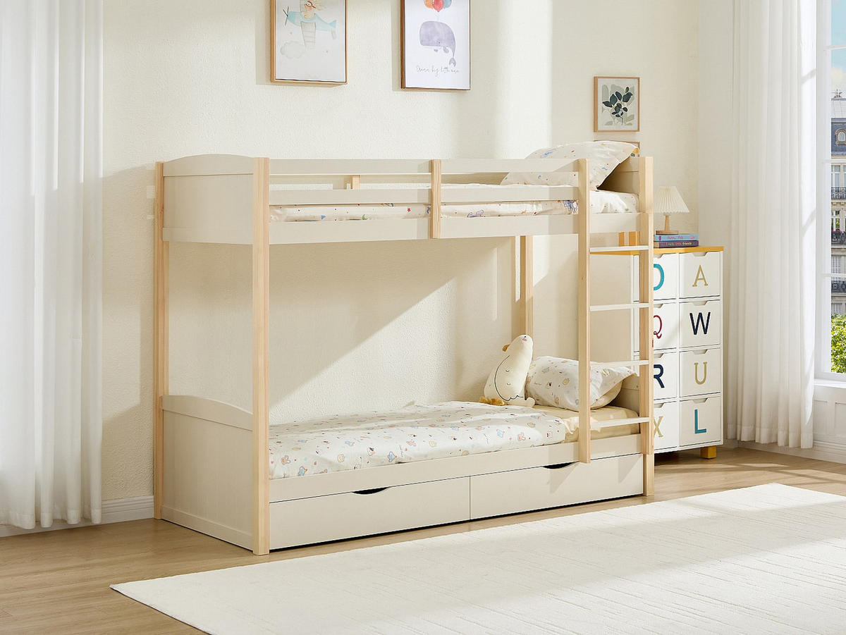 ETAGENBETT - 2 Personen - holz - beige Limodara - Weiß, Holz (90/200cm) - Vente-Unique