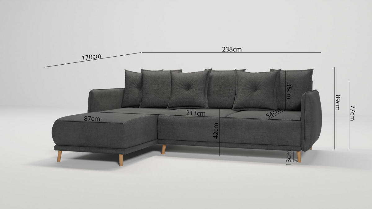 ECKSOFA Chroma Graphit Luxusmicrofaser - Graphitfarben/Braun, Holz/Textil (238/170cm) - S-Style Möbel