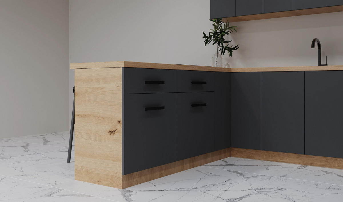 ECKKÜCHE 390 × 260 × 210 cm – Nexa K106-G860 – in Grau / Matt - Schwarz/Grau, Holz/Metall (390/212/58cm) - ROYAL24_MARKT