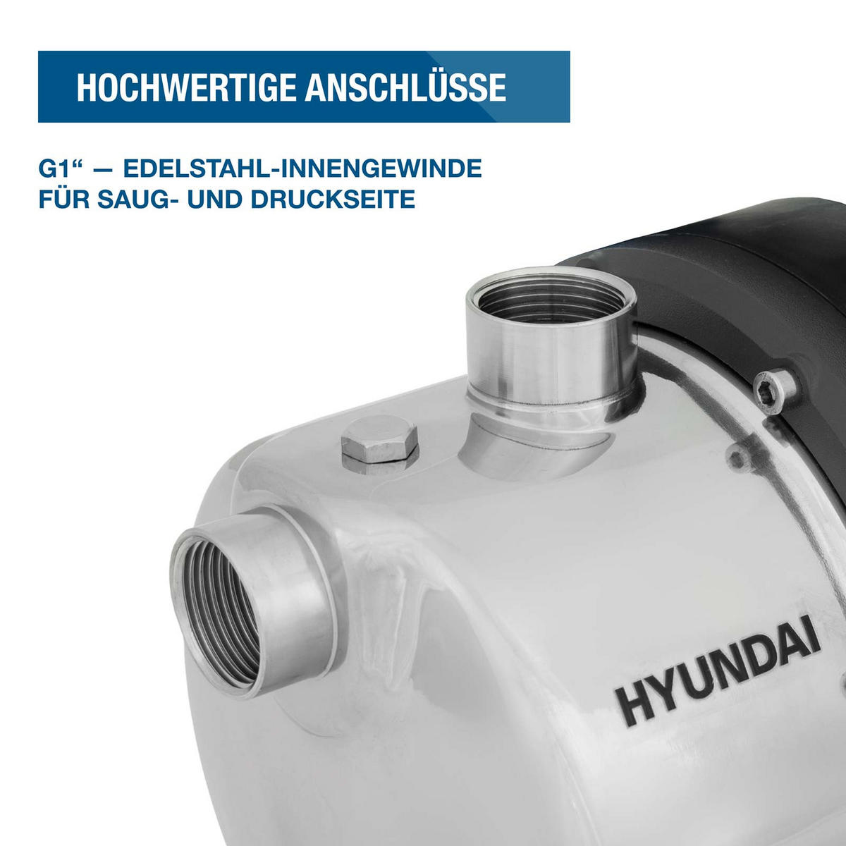 HAUSWASSERWERK HWW12050-ST (1200W, STAHL-Kessel, 5.000 l/h, Förderhöhe max. 50m, Ansaughöhe max. 8m) - Blau, Metall (27.5/51.4/48.1cm) - HYUNDAI