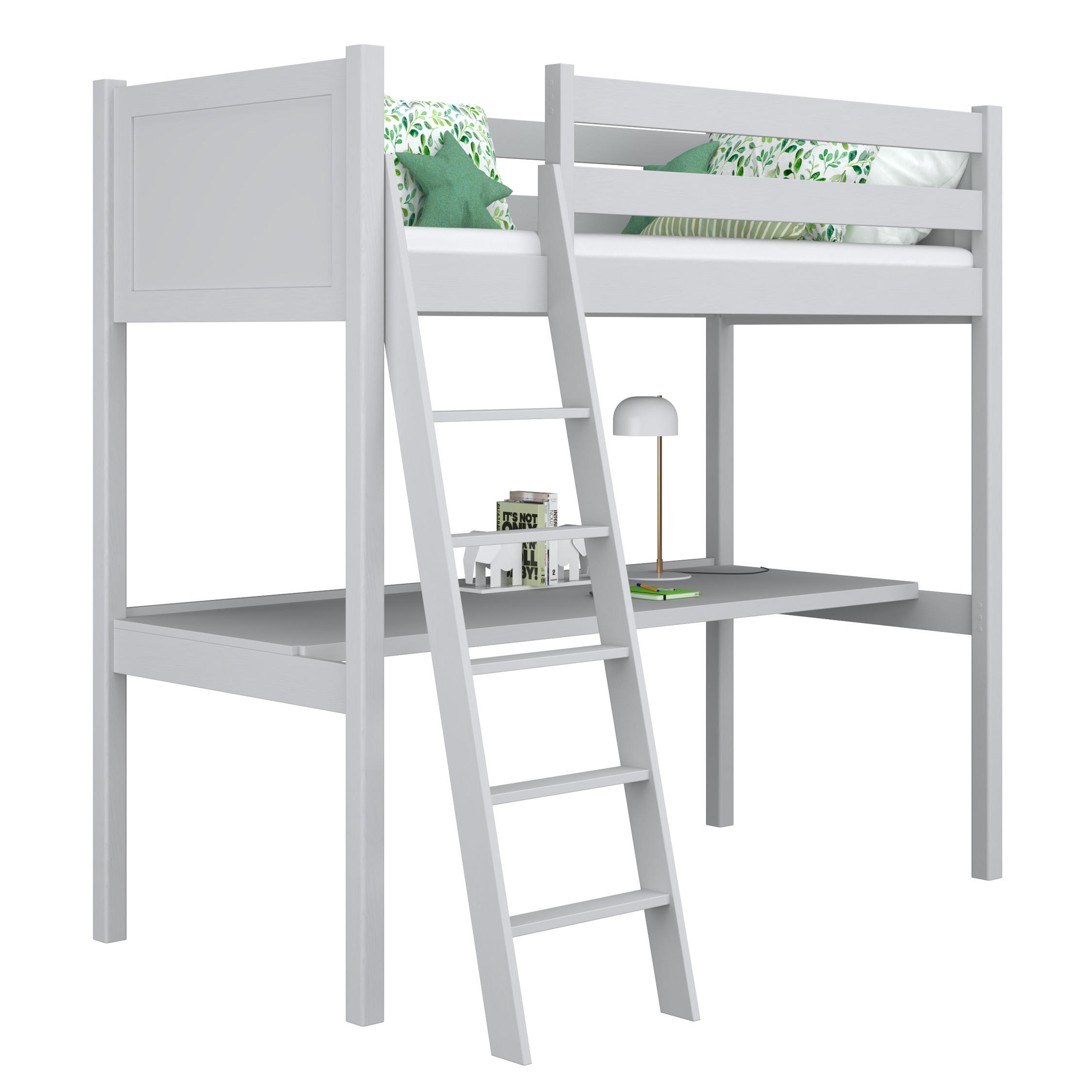 HOCHBETT N04 mit Schreibtisch Grau 100/180 - Grau, Naturmaterialien/Holz (100/180cm) - N-Wood