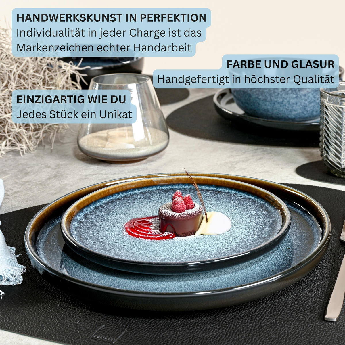 SPEISETELLER SET OSAKA - 6 teilig aus Steingut - Blau, Stein (26.5cm) - Sänger