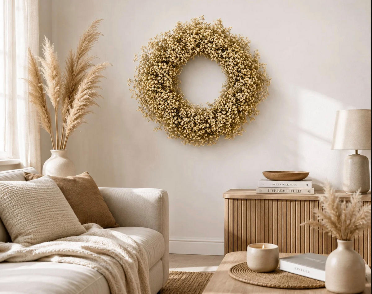 TROCKENBLUMENKRANZ Schleierkraut - 35 cm / natur - Beige, Naturmaterialien (35cm) - Lykke & You