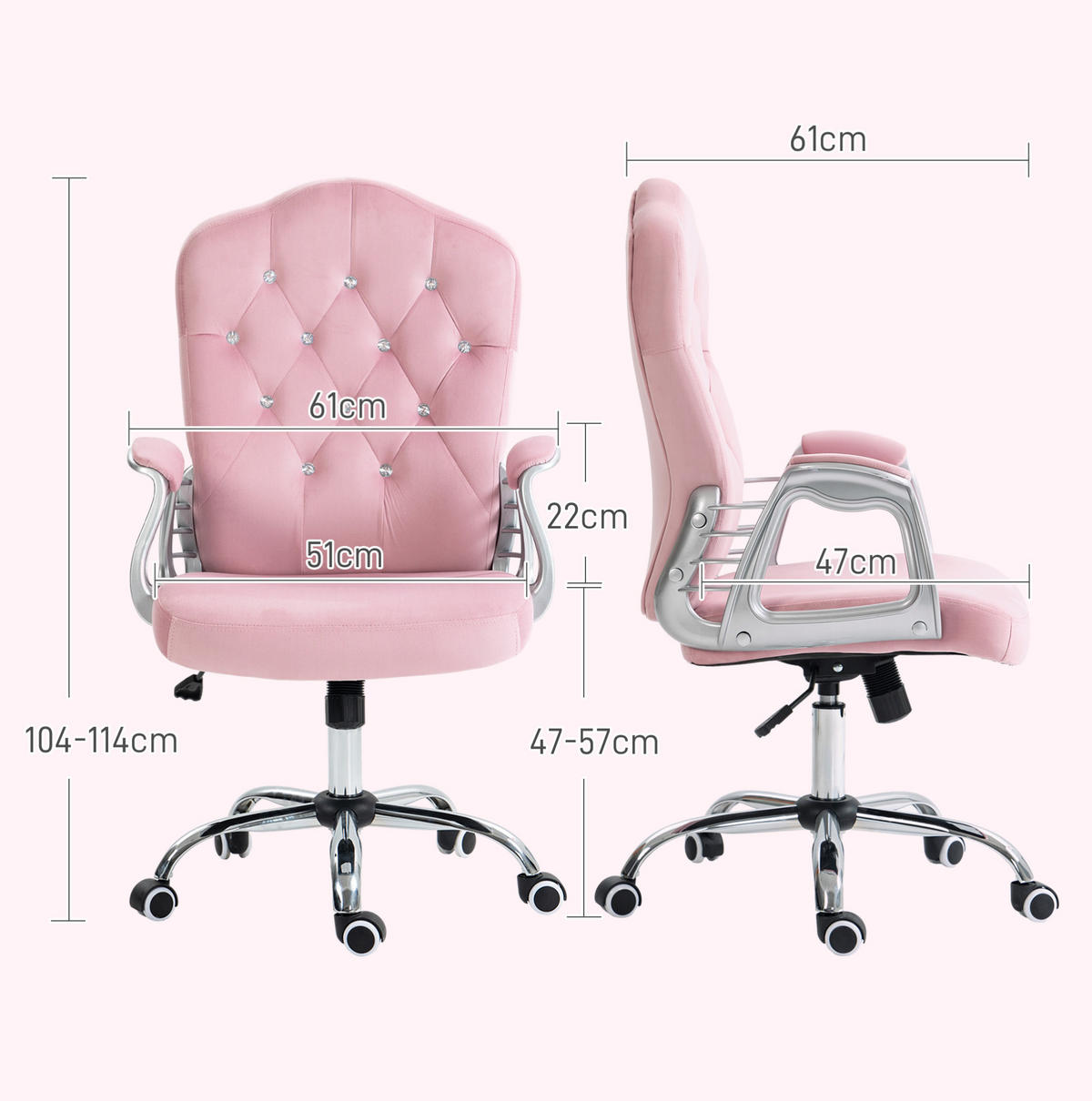 KANCELÁRSKA stolička 61/61/104-114 cm ružová s hojdacou funkciou z polyesteru - pink, plast (61/114/61cm) - OKWISH