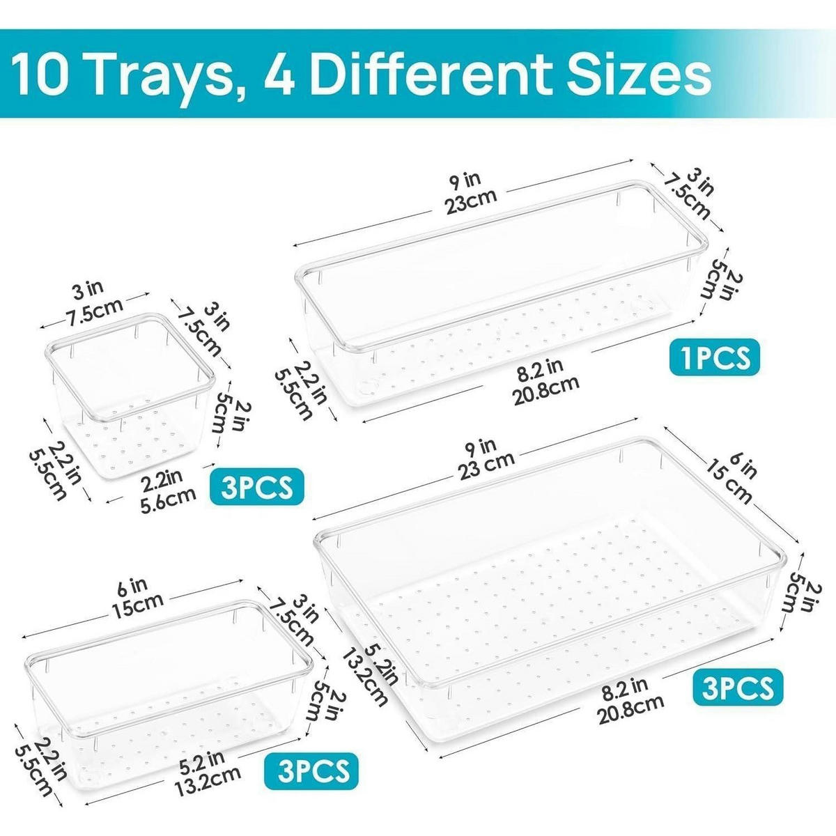 SCHUBLADEN Organizer 10-teiliges Set transparent - Transparent, Kunststoff (22.9/5.6/5.6cm)