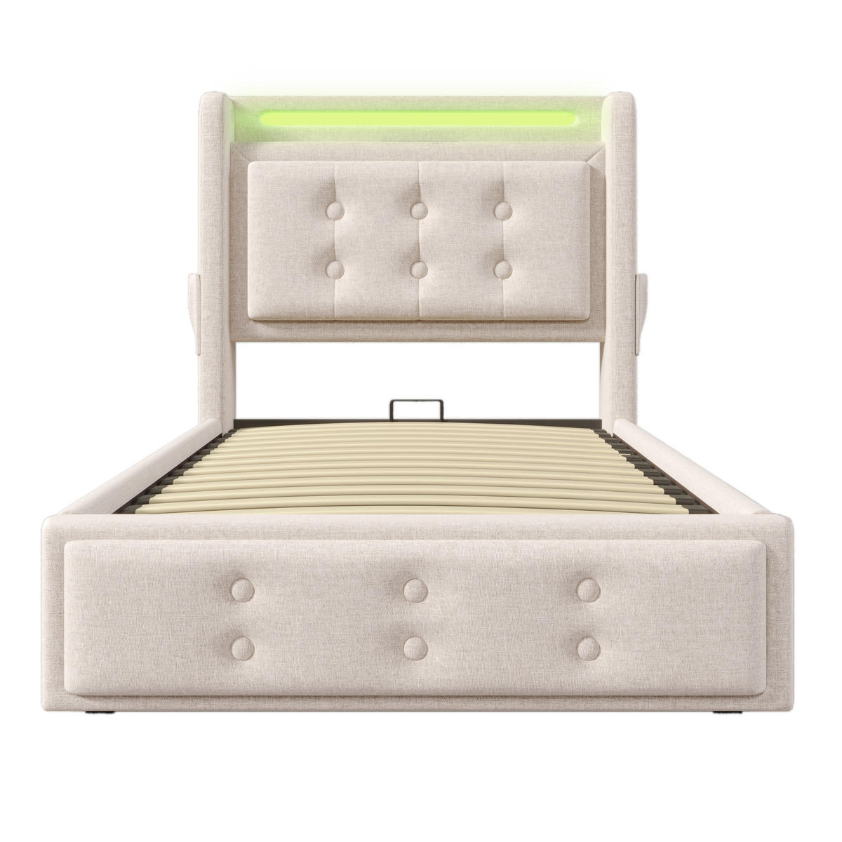 POLSTERBETT aus Baumwoll-Leinen 90x200 cm in Beige mit LED & USB-C - Beige, Textil (90/200cm) - Modfu