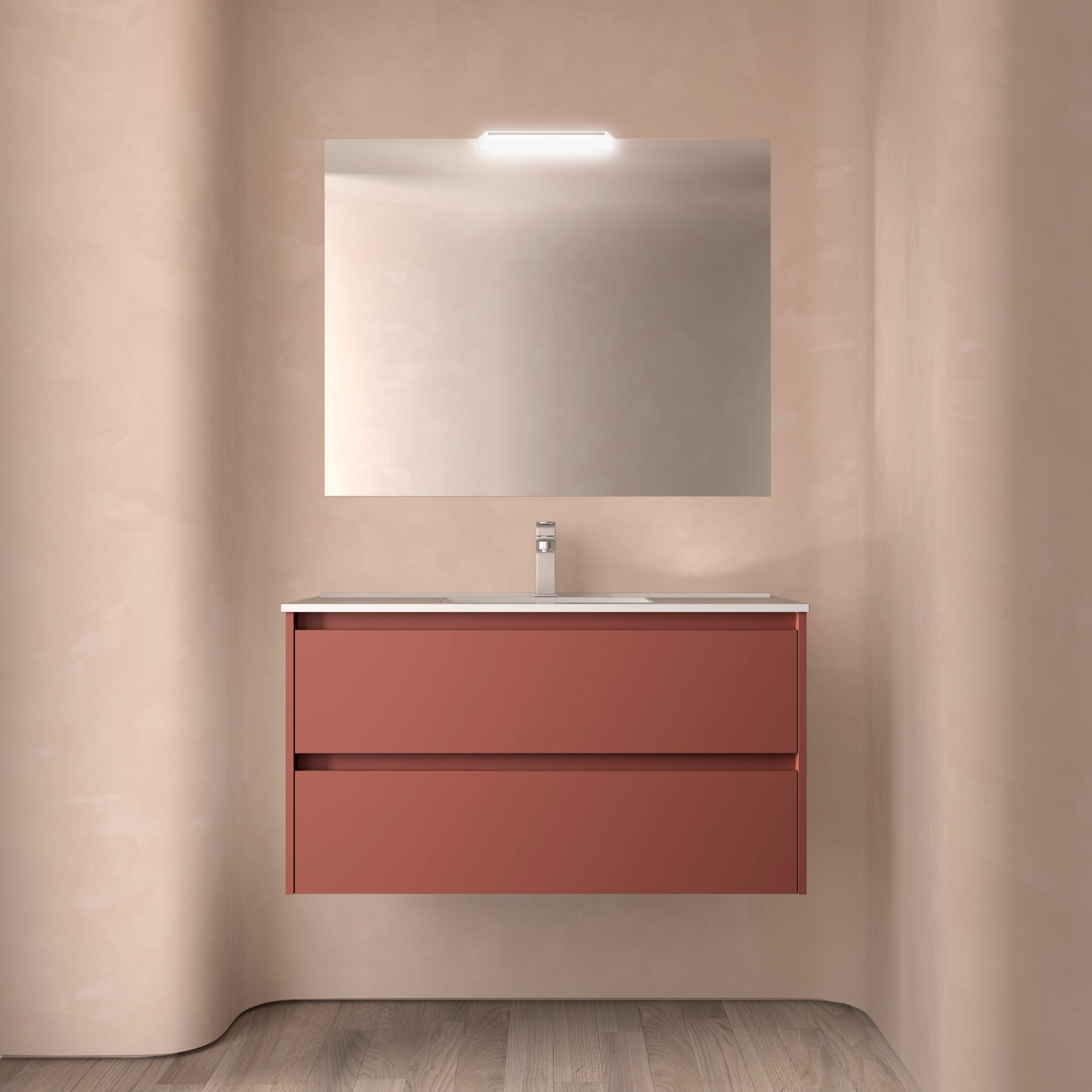 BADEZIMMERMÖBEL NOJA 1000 2 Schubladen RED SATIN + Waschtisch + Spiegel - Schwarz, Metall (45/54/100cm) - Salgar