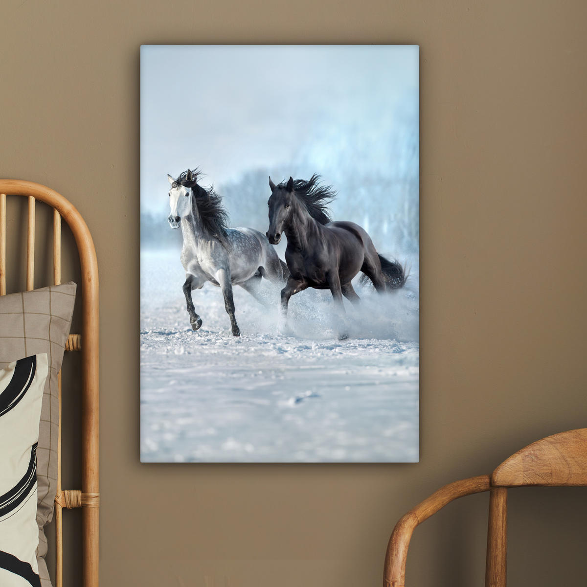 LEINWANDBILD Pferde - Winter - Tiere - Natur - Schnee 60x90 cm - Anthrazit, Textil (60/90cm) - MuchoWow