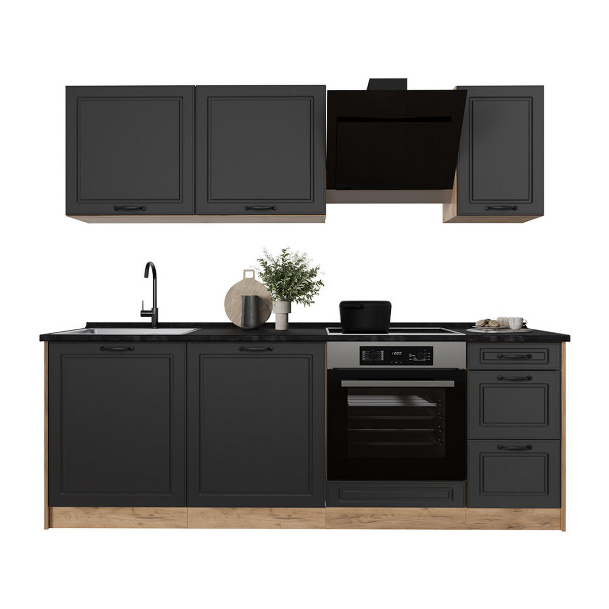 KUCHYNKA R-Line, Antracitový vidiecky dom/Dub Goldkraft, 220 cm Marmori työtaso - dub medový/antracitová, kompozitné drevo (220/81.6/60cm) - Vicco