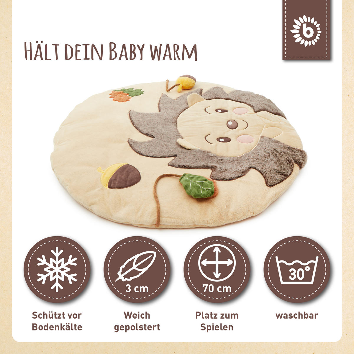 KRABBELDECKE mit Aktivität Igel - Braun, Textil (70/70cm) - Bieco Spielwaren