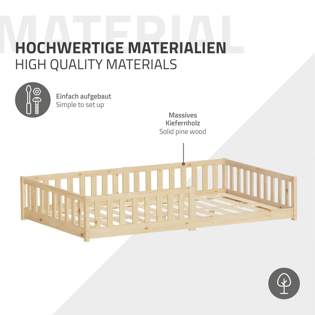 KINDERBETT 120x200 cm Natur aus Kiefernholz - Naturfarben, Holz (200/120cm) - ML-DESIGN