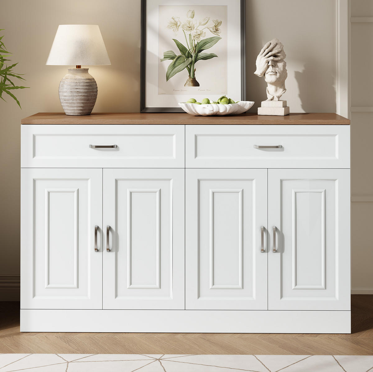 SIDEBOARD z dřevotřísky, 120/35/80,5 cm, bílá a v dekoru dřeva - bílá, kompozitní dřevo (120/80.5/35cm) - Modenvie