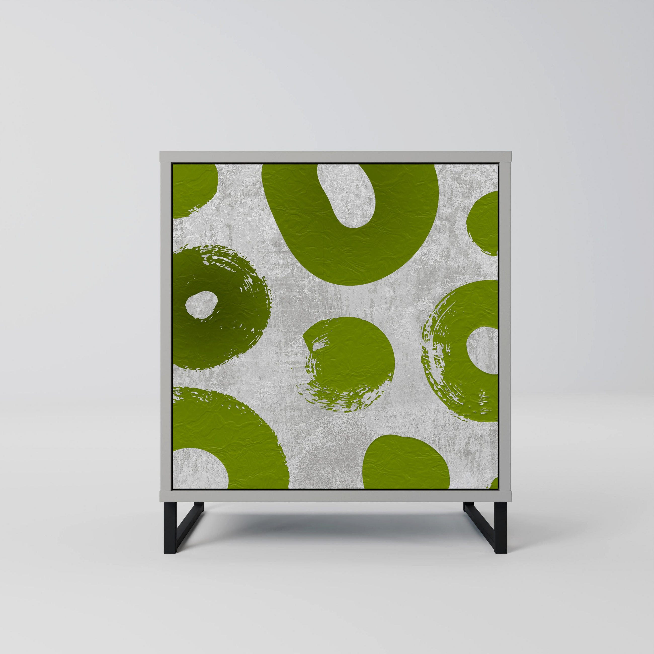 SIDEBOARD GREEN RHAPSODY, Grau, 57,5x42x67,5 cm, Schwarze Metall-Rahmenfüße - Multicolor/Schwarz, Holzwerkstoff/Metall (57.5/67.5/42cm) - SpaceRebels