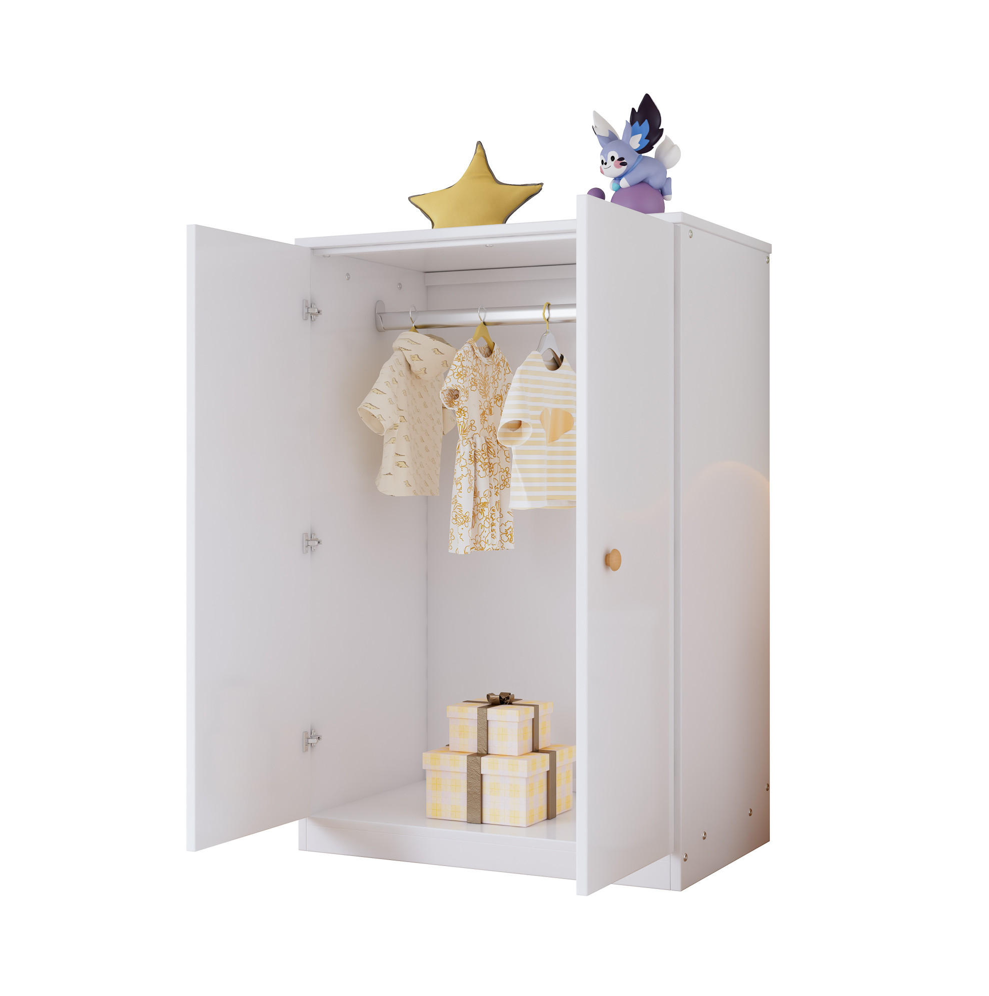 OKWISH ŠATNÍ skříň 80/50/120 cm bílá z MDF se šatní tyčí a 2 dveřmi