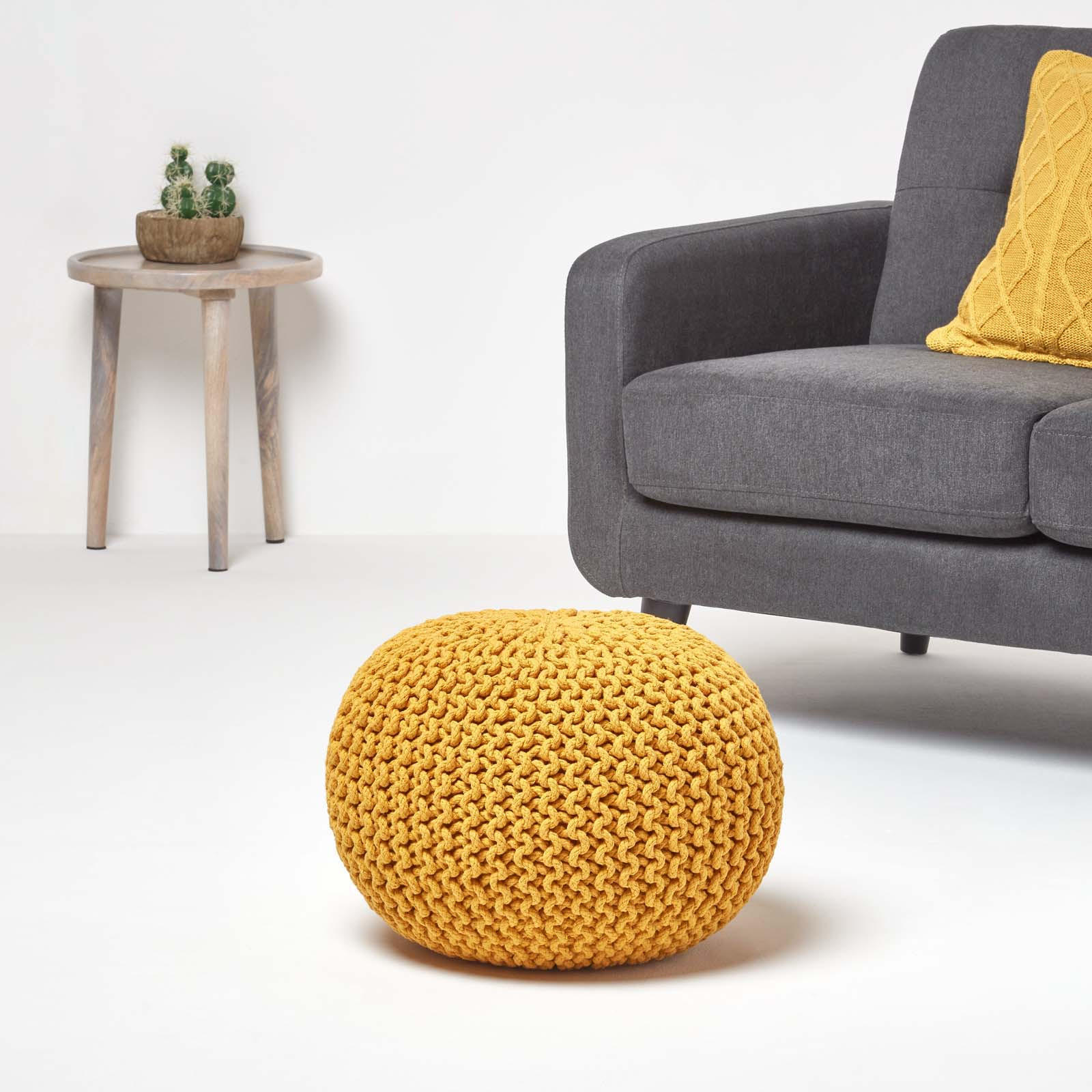 STRICK-POUF senfgelb, 40/40/35 cm - Currygelb, Textil (40/35/40cm) - Homescapes