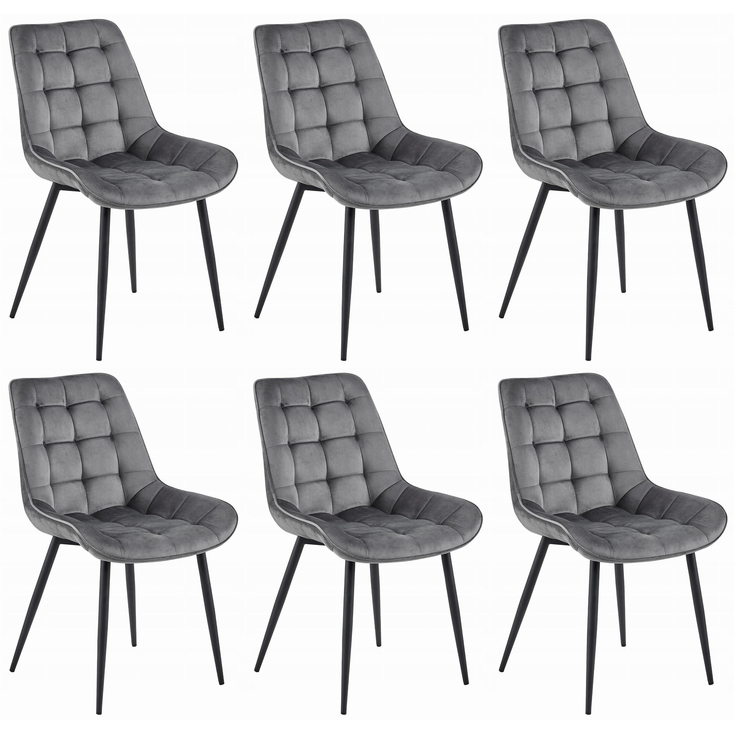 STUHL BARDI 6-er Set, Grau, Schwarz, mit Samtstoff gepolstert - Schwarz, Textil/Metall (43/90/51cm) - Komodee