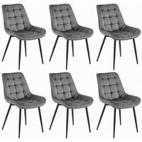 STUHL BARDI 6-er Set, Grau, Schwarz, mit Samtstoff gepolstert - Schwarz, Textil/Metall (43/90/51cm) - Komodee