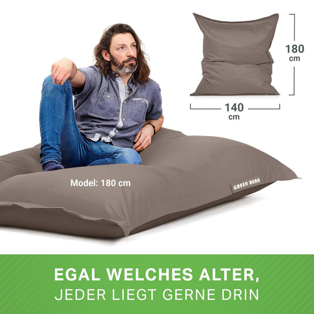 SITZSACK XXL "Square" 140x180cm - 380 L - Dunkelbraun, Textil (140/25/180cm) - Green Bean