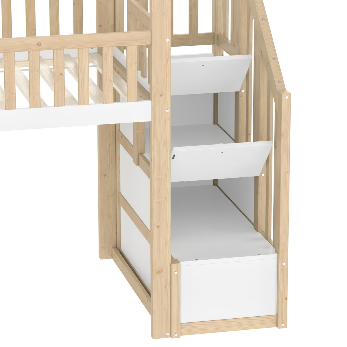HOCHBETT 90/200 cm Natur-Weiß aus Kiefernholz mit Rutsche und Stauraumleiter - Naturfarben, Holzwerkstoff (90/200cm) - OKWISH