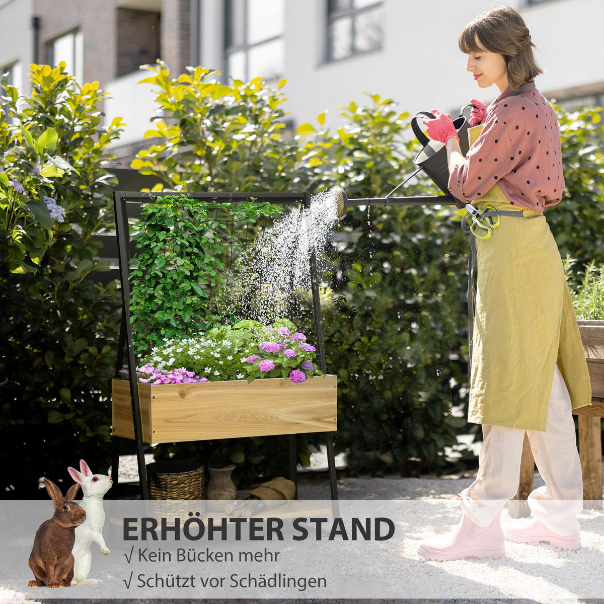 HOCHBEET, Naturholz, Stahl, Tannenholz, Polyester - Naturfarben, Metall (30/125/80cm) - Outsunny