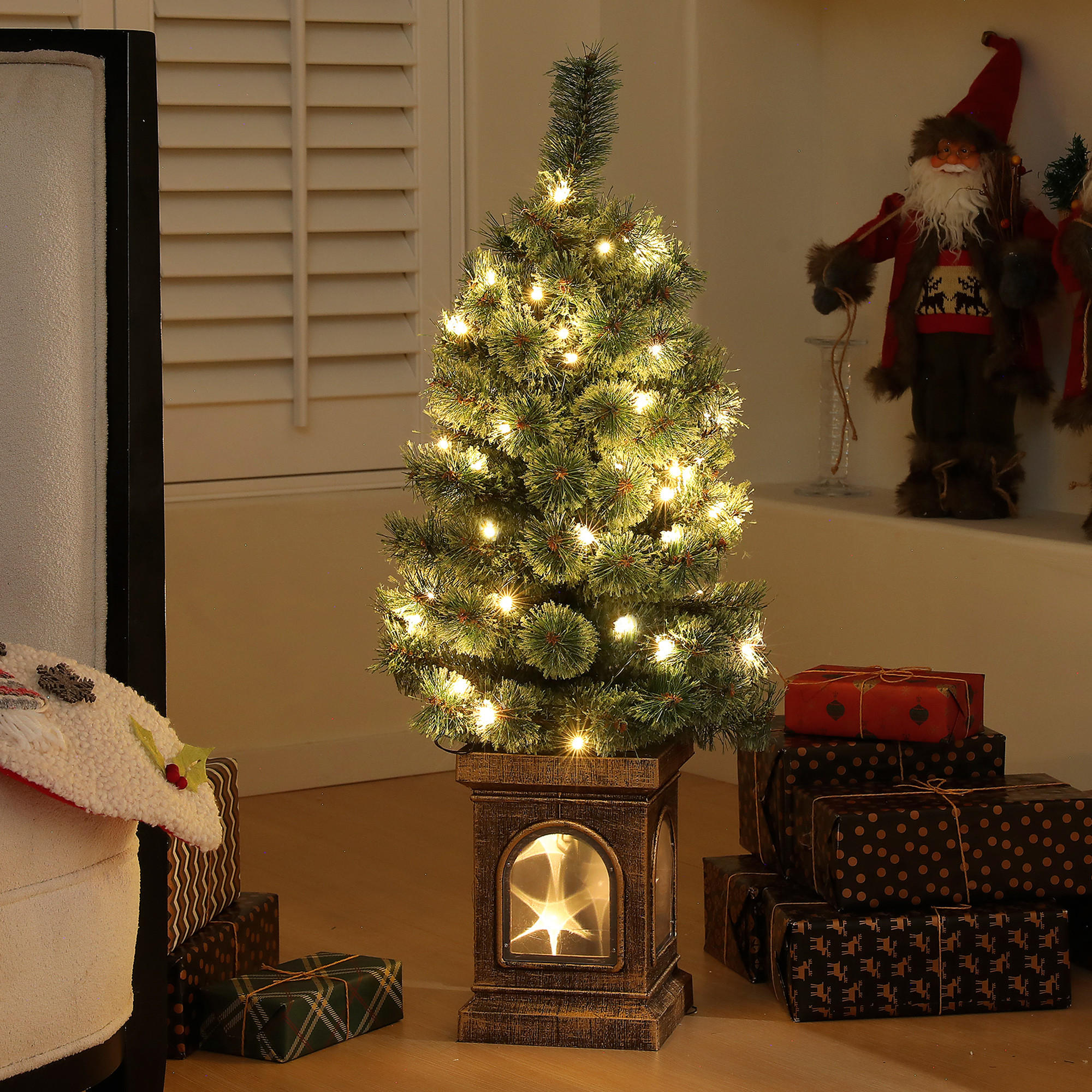 KÜNSTLICHER Weihnachtsbaum mit LED-Leuchten, 90 cm Christbaum mit Fernbedienung - Grün, Kunststoff (45/90cm) - HOMCOM