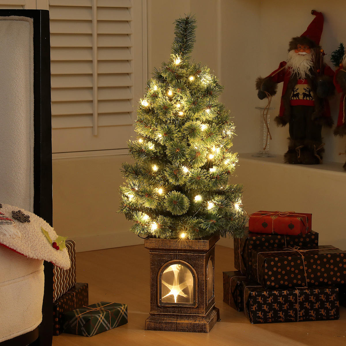 KÜNSTLICHER Weihnachtsbaum mit LED-Leuchten, 90 cm Christbaum mit Fernbedienung - Grün, Kunststoff (45/90cm) - HOMCOM