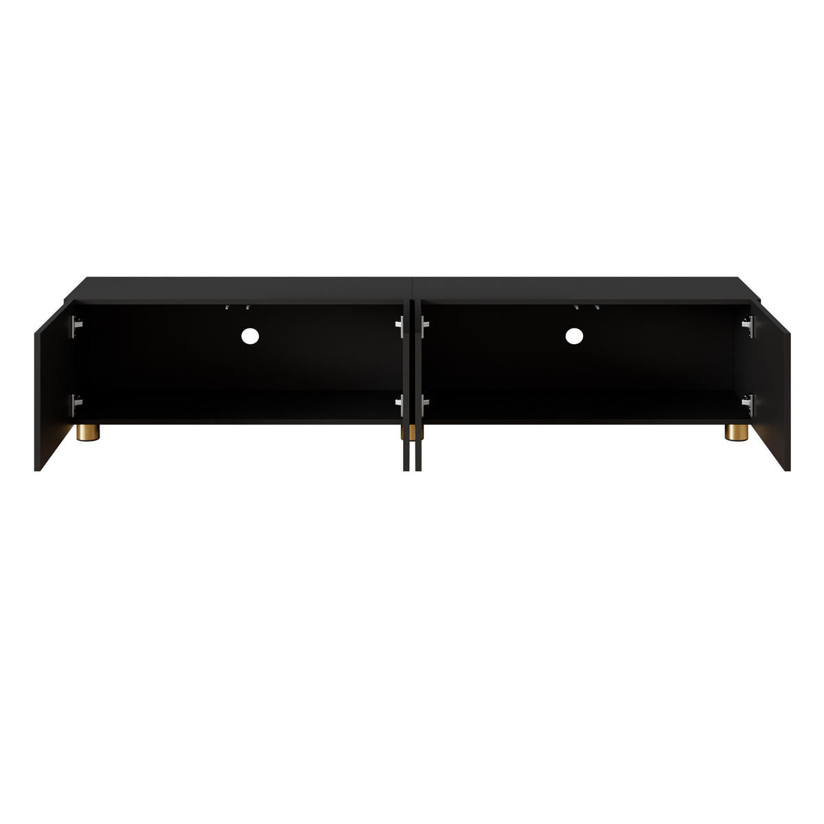 TV-SCHRANK Schwarz 180/35/40 cm, 4 Türen, Bogenrelief, Metallfüße - Schwarz, Holzwerkstoff (180/40/35cm) - PANGIVO
