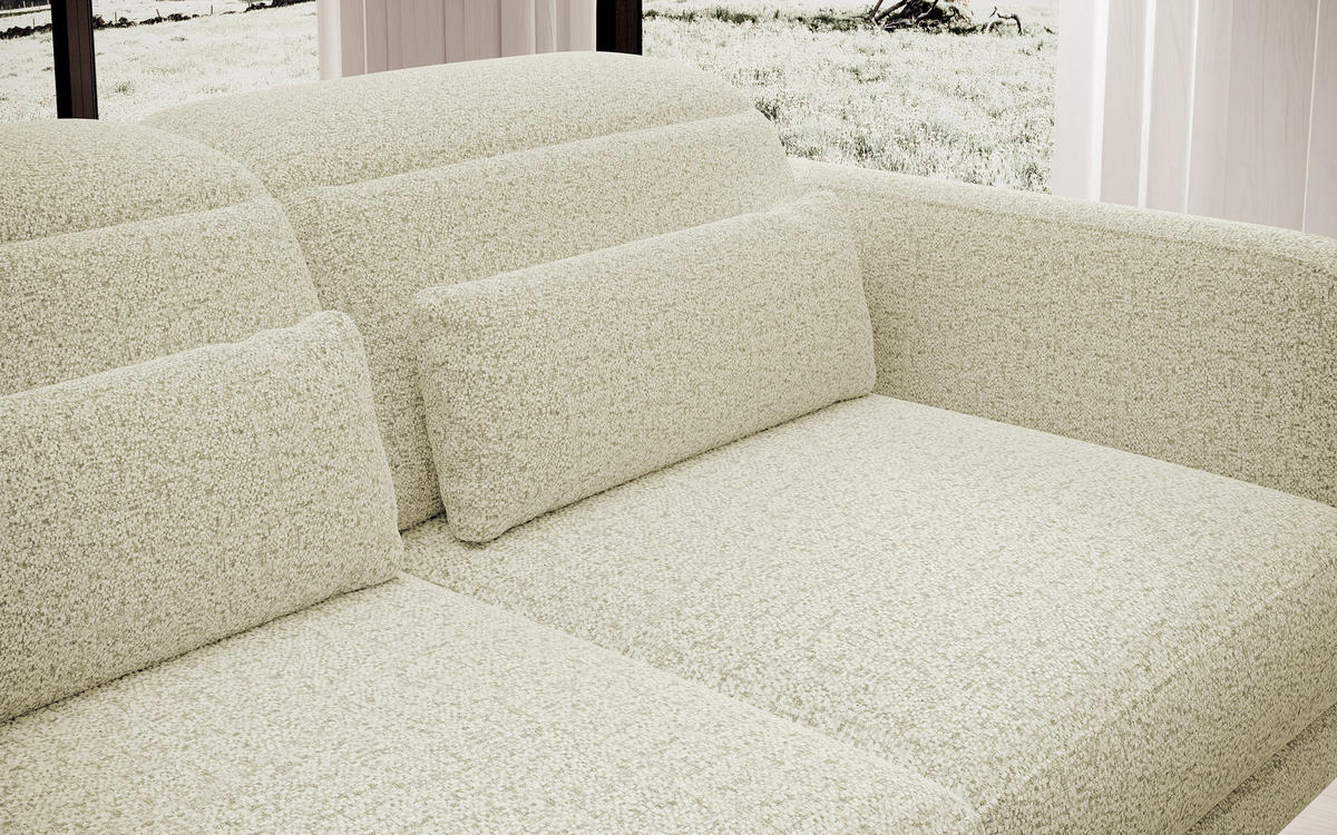 ECKSOFA BARILLO - Verstellbarer Rückenlehne, Stahlfüße, Elegante Armlehnen, Drei Rückenkissen, Freistehend, 261x170x97 cm Linke, Platin - Platinfarben, Holz/Textil (170/261cm) - DomoHome
