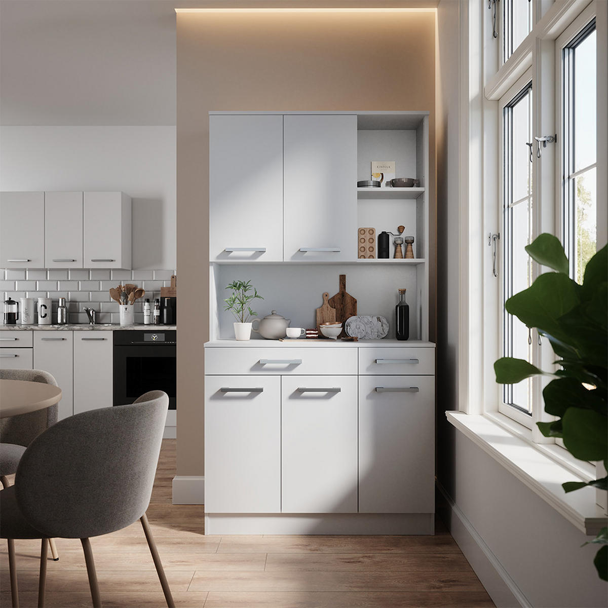 KÜCHENBUFFET Raul Weiß 100.1 x 188.5 cm mit 5 Türen & 2 Schubladen - Weiß, Holzwerkstoff (100.1/188.5/46cm) - Vicco