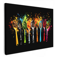 LEINWANDBILD Löffel - Gewürze - Modern - Graffiti - Farbe - Farbenfroh Wandbilder 80x60 cm - Multicolor, Textil (80/60cm) - MuchoWow