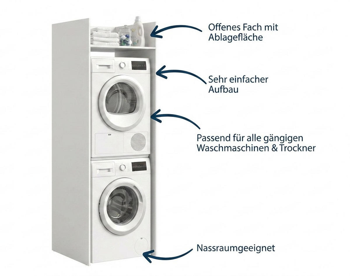 WASCHMASCHINENSCHRANK Mixx (B/H/T: ca. 66/195/66 cm) in Weiß/weiß - Weiß, Holzwerkstoff (66/195/66cm)