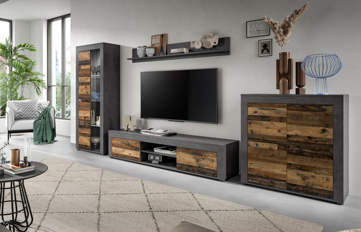 WOHNWAND Milo 4 tlg. (B/H/T: ca. 330/159/40 cm) in Matera/Old Wood - Naturfarben, Holzwerkstoff (330/159/40cm)