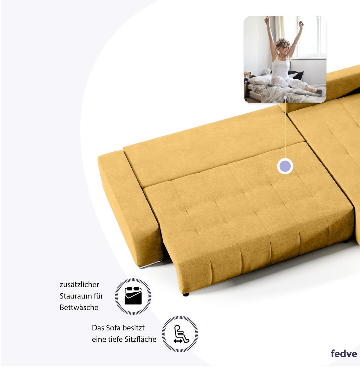 ECKSOFA mit Schlaffunktion Dhaka L, Honig - Honig, Textil (185/265cm) - Fedve