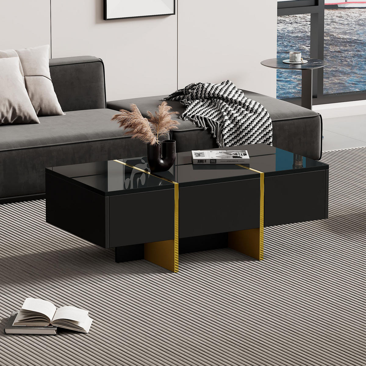 COUCHTISCH Schwarz 100/50/35 cm - Schwarz, Holzwerkstoff/Metall (100/50/35cm) - Urban Meuble