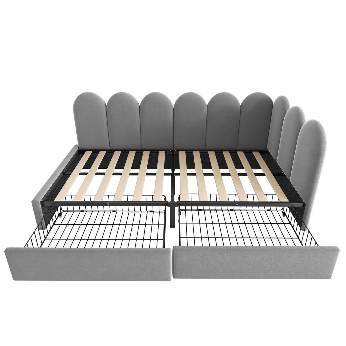 POLSTERBETT aus Samt 90x200 cm in Grau mit 2 Schubladen - Grau, Textil (90/200cm) - Modfu