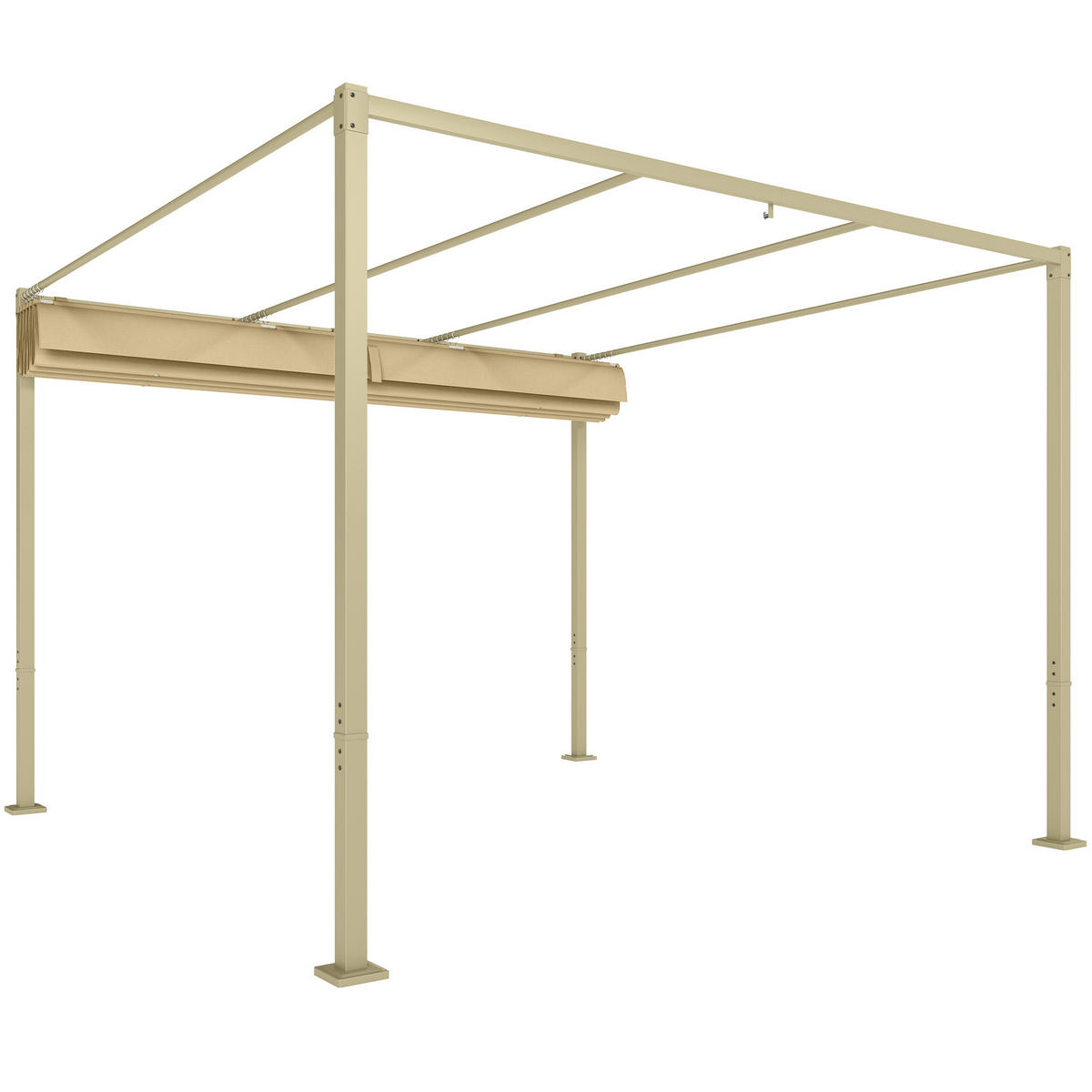 3 x 3 m Garten-Pergola mit einziehbarem Dach, Pavillon, Baldachin für Schatten, UPF30+, Khaki - Gelb, Metall (298/221/297cm)