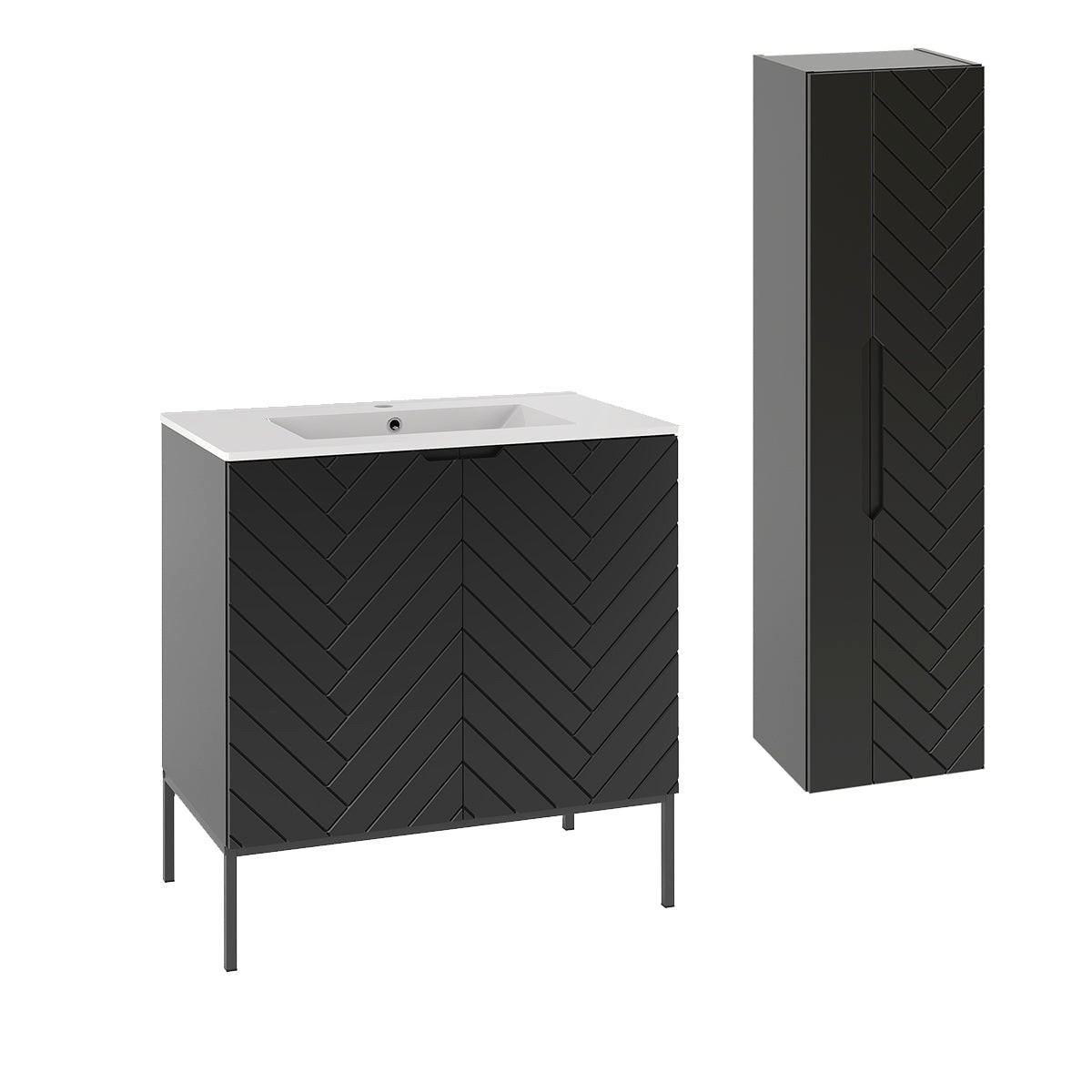 BADMÖBEL 80cm Daria 2er-Set Schwarz - Schwarz, Holzwerkstoff (80/82/45.8cm) - Petits-meubles