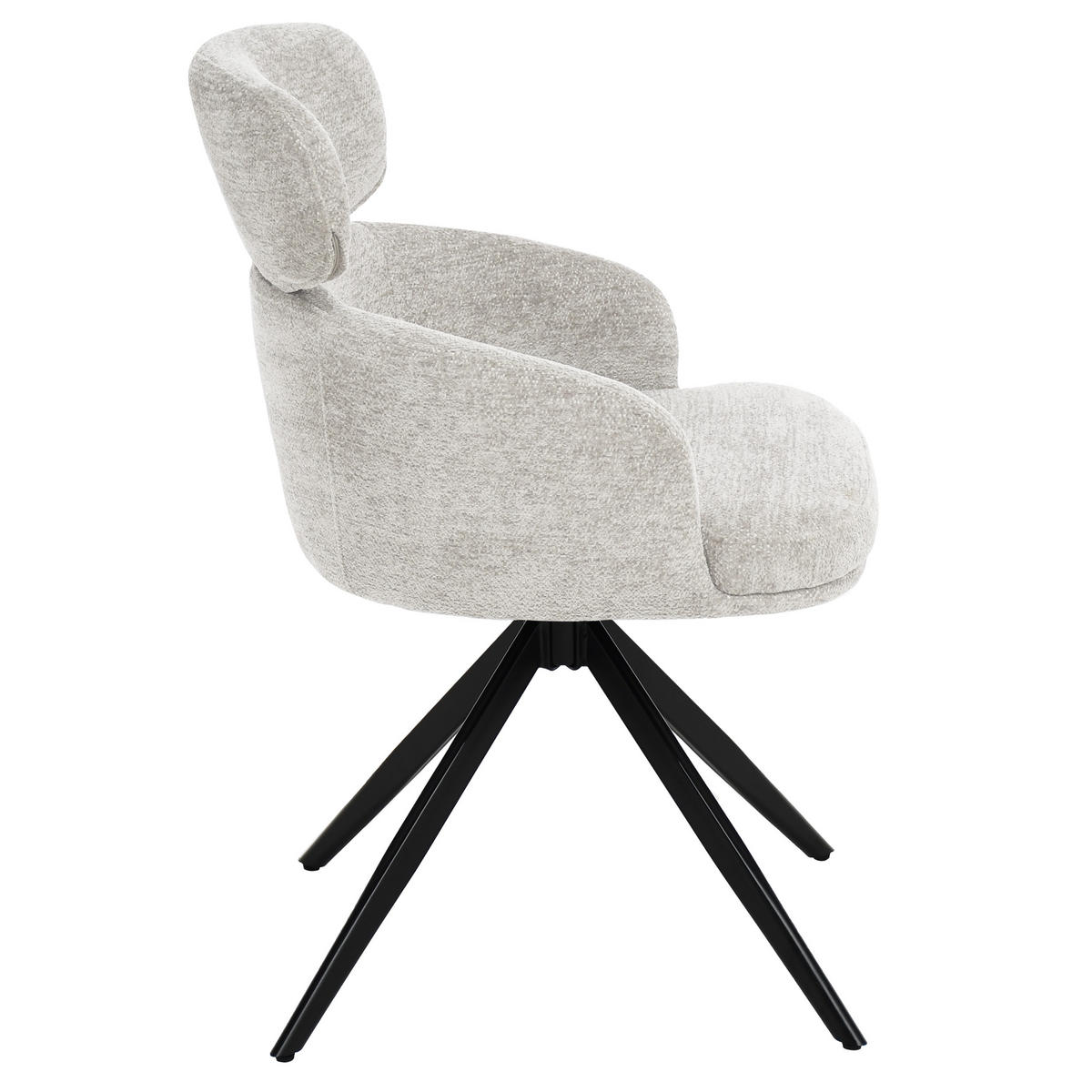 DREHSTUHL Tuso, Polsterstuhl mit Armlehnen und Kopfstütze, Bouclé-Stoff, Hellbeige - Beige/Schwarz, Metall (49/81/55cm) - Beautysofa