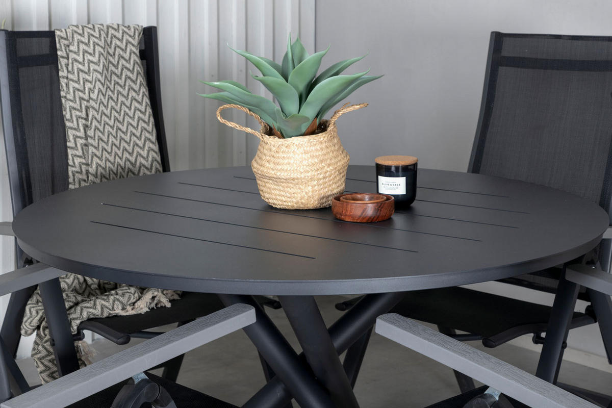 GARTENTISCHGRUPPE, Alma, Tisch Schwarz, Stühle Schwarz, HDPE, 120 x 120 x 75 cm, 5-teilig - Schwarz, Kunststoff - ebuy24