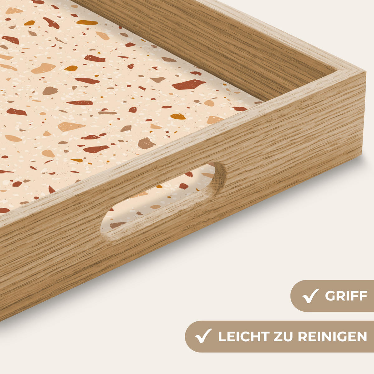 TABLETT - Terrazzo - Muster - Bunt - Stein - 40x30 cm - Beige, Holz (40/5/5cm) - OnlyWow
