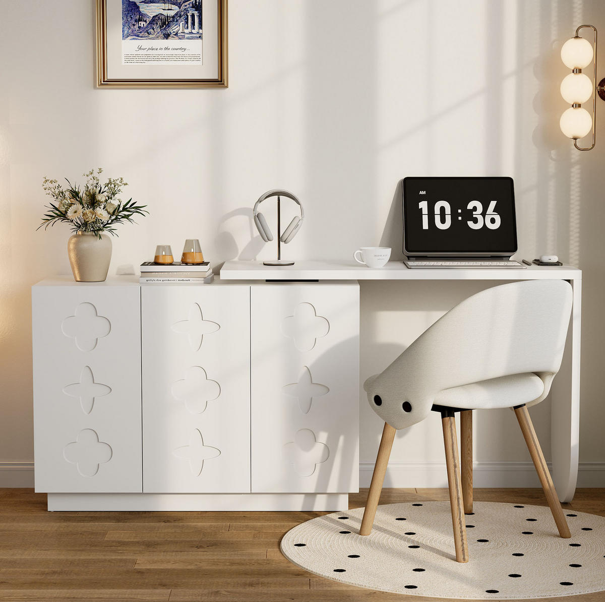 SCHREIBTISCH in Weiß L-förmig drehbar Eck-Computertisch, Büro ,Frisiertisch multifunktional B110/T40/H75cm - Weiß, Holzwerkstoff (40/110/75cm) - STILVORA